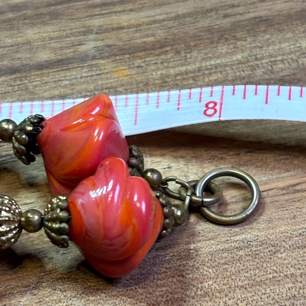 Vintage orange & red glass swirl double strand bracelet - Picture 6 of 11